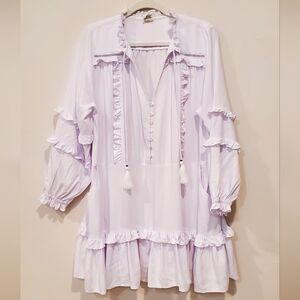 Mahli The Label "Sorento" Lavender Romantic Ruffle Loose Mini Dress Lt.  S/M EUC